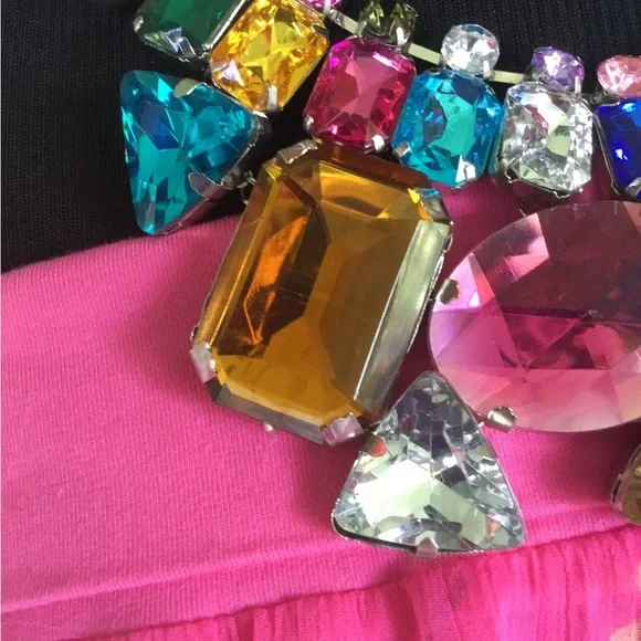 ❤️See New Listing❤️Colorful Rhinestone Ribbon Bib Chunky Statement Necklace - Picture 8 of 10